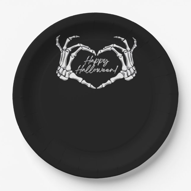 Assiettes En Carton Skeleton Heart Hands, Happy Halloween Skeleton, Ha (Devant)