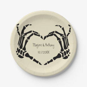 Assiettes En Carton Skeleton Main Forme de coeur Mariage personnalisé