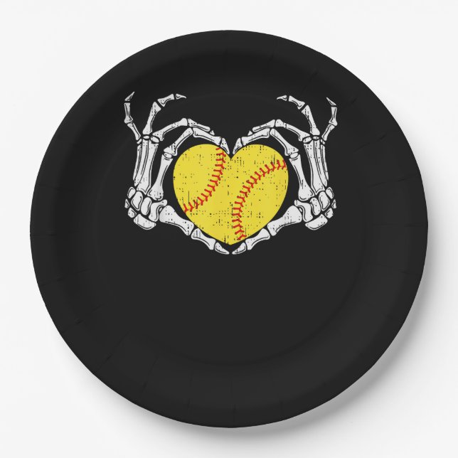 Assiettes En Carton Skeleton Mains Coeur Halloween Costume Softball Wo (Devant)