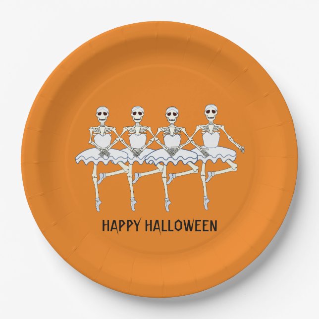 Assiettes En Carton Skeletons de danse de ballet Fête d'Halloween (Devant)