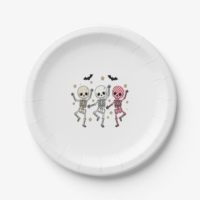 Assiettes En Carton Skeletons de danse d'Halloween (Devant)