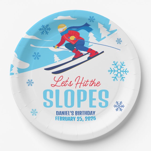 Assiettes En Carton Ski Anniversaire Faisons un tour sur les pistes (Devant)