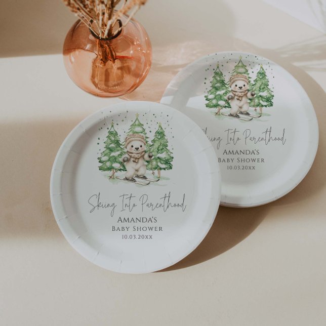 Assiettes En Carton Ski dans le Baby shower d'hiver de la parentalité (Créateur téléchargé)