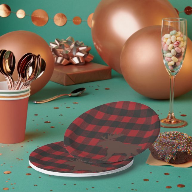 Assiettes En Carton Ski Lodge Moose Plaid Holiday Hostals Party (Multi)