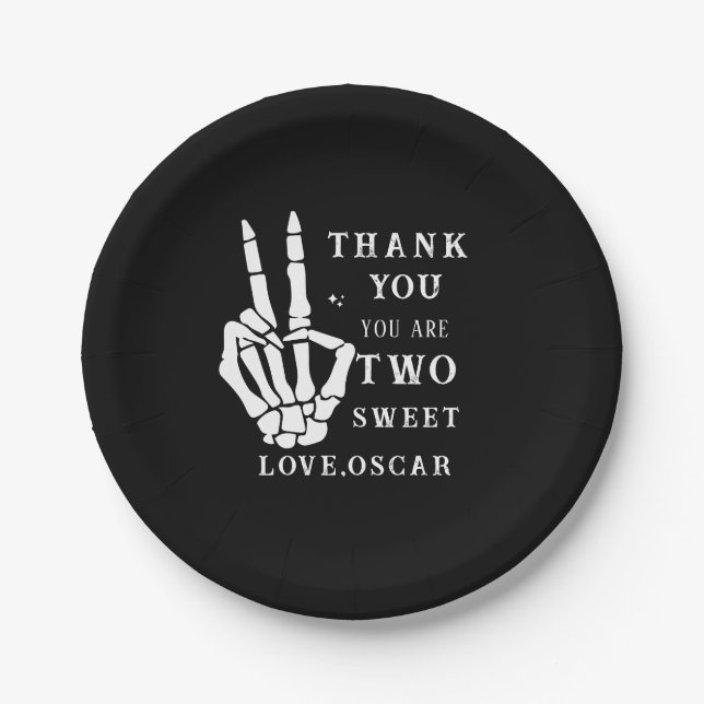 Assiettes En Carton Skull Skeleton Bad to the Bone 2nd Birthday  (Devant)