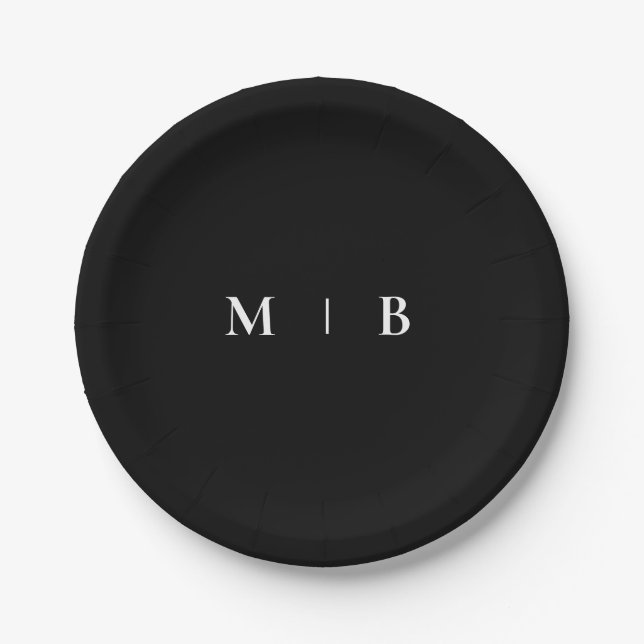 Assiettes En Carton Sleek Simple B/W Monogram Mariage No Date (Devant)