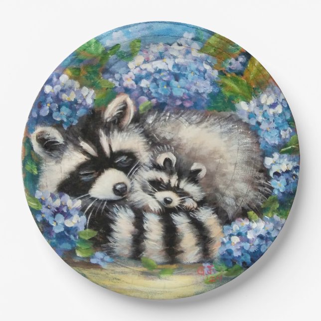 Assiettes En Carton Sleeping Raccoon Maman & Baby Papier Plaques (Devant)
