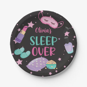 Assiettes En Carton Sleepover fête noire rose violet d'interpolation p