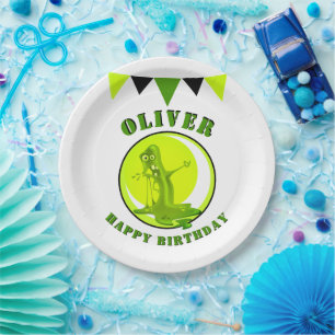 Assiettes En Carton Slime Monster Funny Nom de l`enfant Joyeux anniver