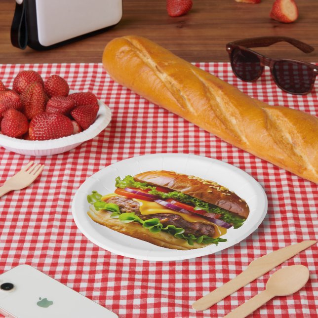 Assiettes En Carton SlipperyJoe's mouthwatering cheeseburger crispy ba (Pique-nique)