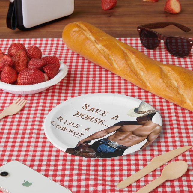 Assiettes En Carton SlipperyJoe's save horse ride paille cowboy casque (Pique-nique)