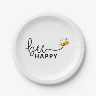 Assiettes En Carton Slogan bee happy, ne vous inquiétez pas. Sois con