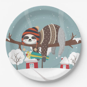 Assiettes En Carton Sloth Christmas