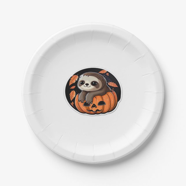 Assiettes En Carton Sloth citrouille Halloween autocollant Surdimensio (Devant)