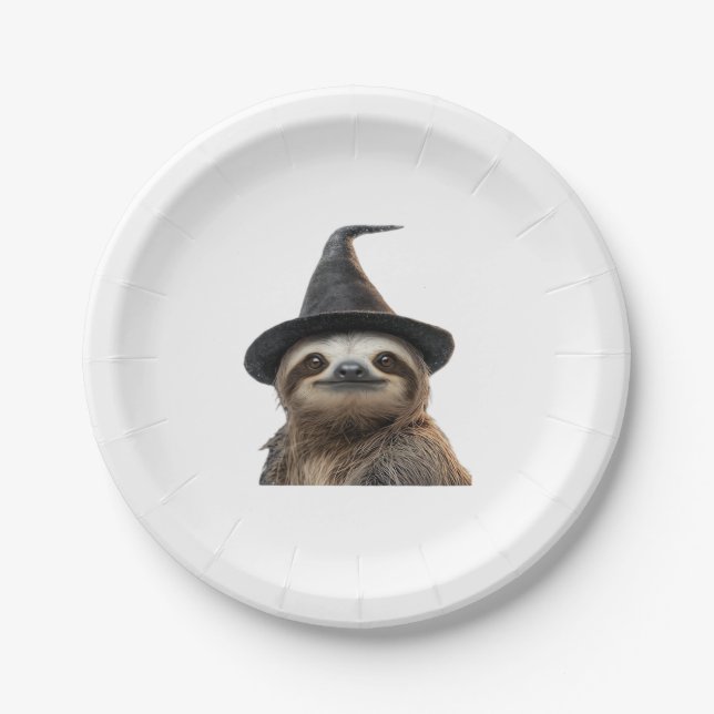 Assiettes En Carton Sloth portant Halloween sorcière Casquette classiq (Devant)
