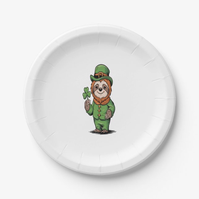 Assiettes En Carton Sloth St Patrick's Day Irish Lucky (Devant)