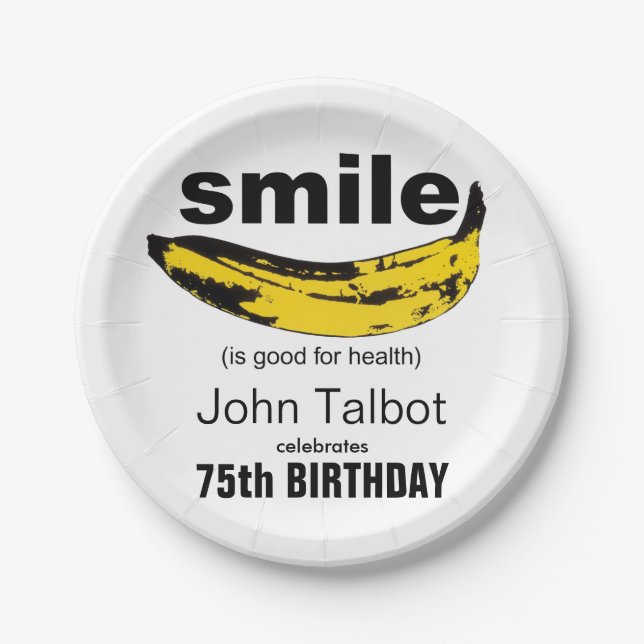 Assiettes En Carton Smile est bon 75e anniversaire de fête Plaque papi (Devant)