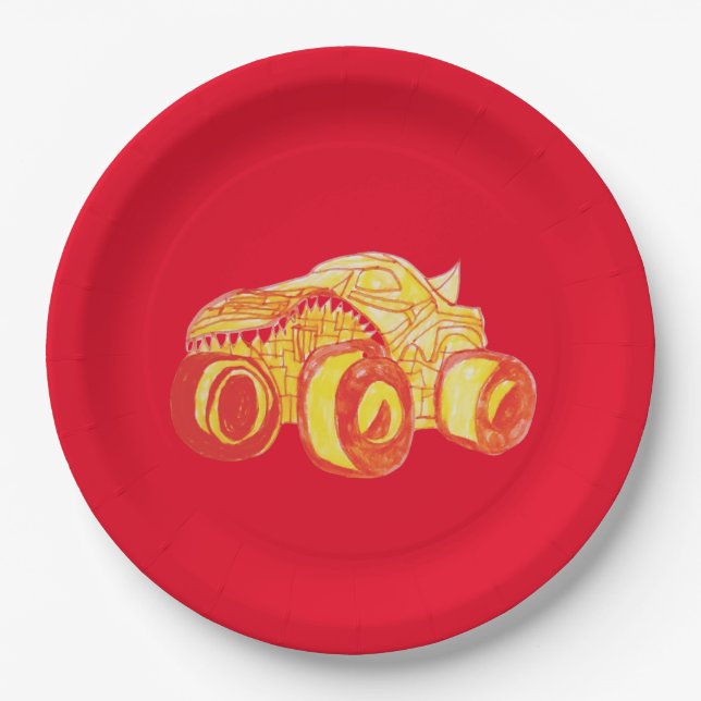 Assiettes En Carton Smile Monster Truck Rally Anniversaire (Devant)