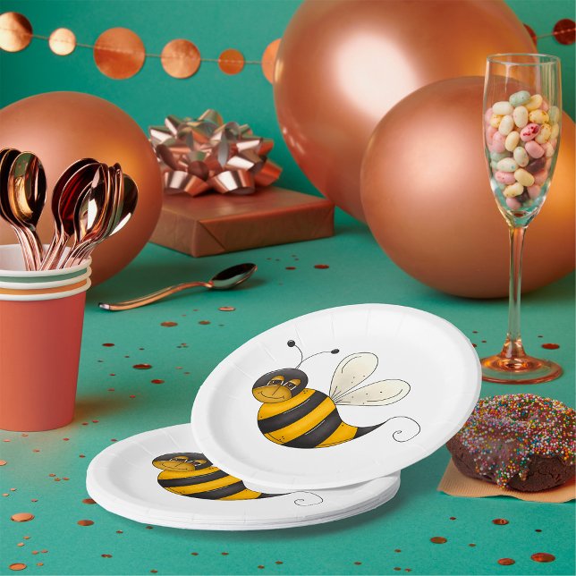 Assiettes En Carton Smiling Bee Fun Bumblebee Character (Créateur téléchargé)