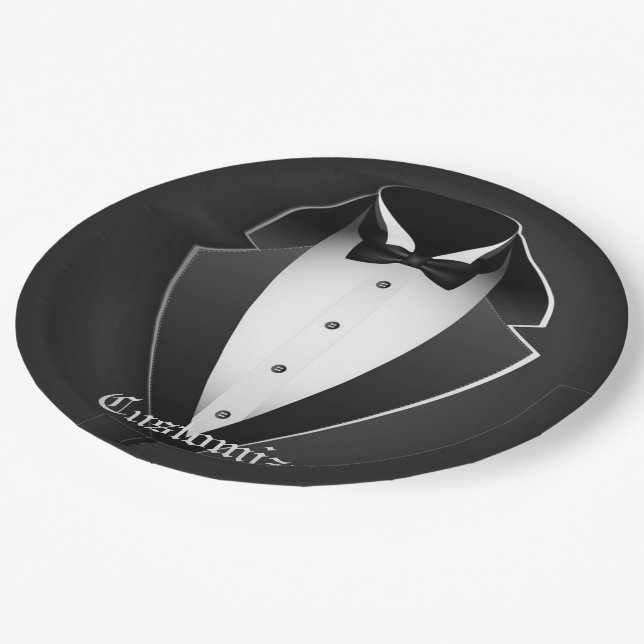 Assiettes En Carton Smoking personnalisé chic (Angle)