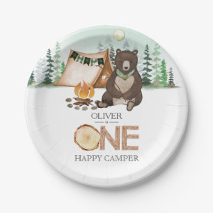Assiettes En Carton S'more Camping Bear ONE Happy Camper 1er anniversa