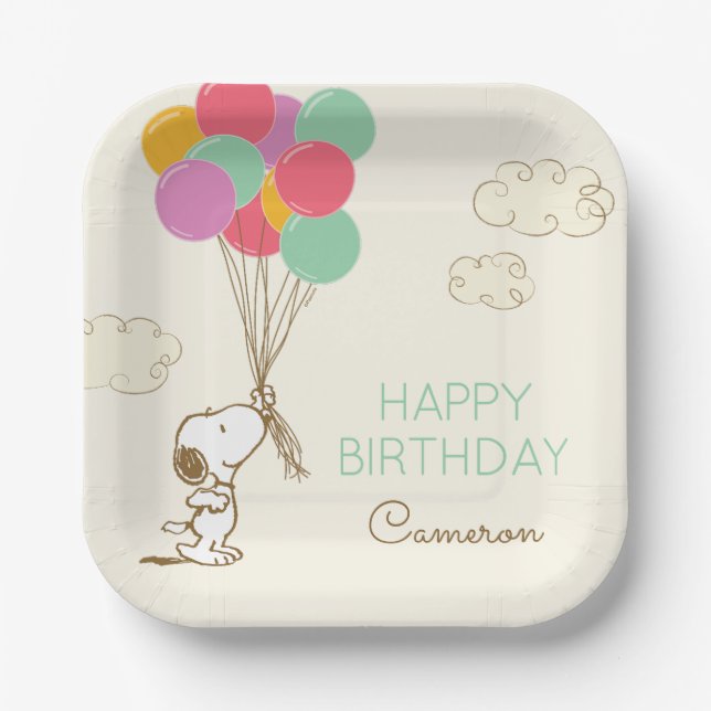 Assiettes En Carton Snoopy et Ballons Anniversaire (Recto)
