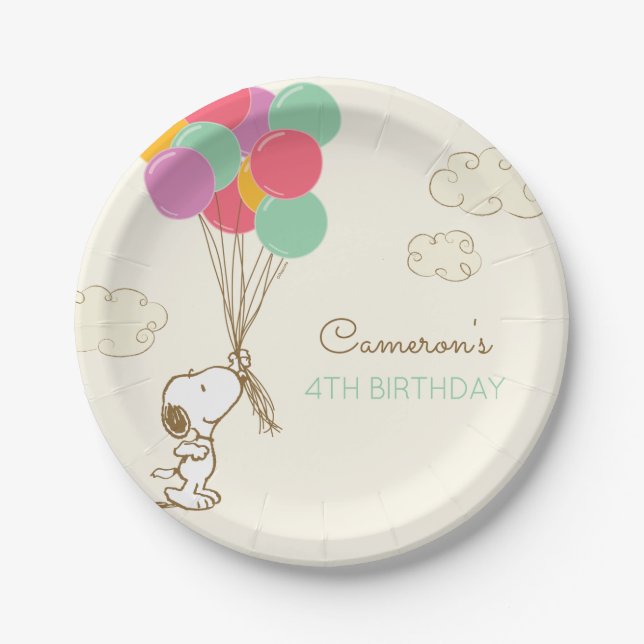 Assiettes En Carton Snoopy et Ballons Anniversaire (Devant)