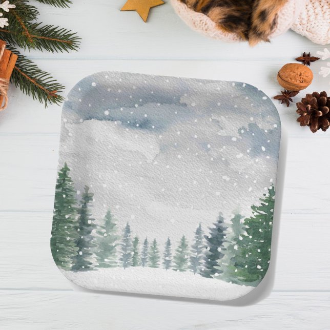 Assiettes En Carton Snow Forest Winter Wonderland Baby shower Party (Créateur téléchargé)