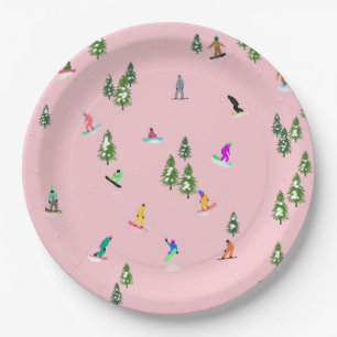 Assiettes En Carton Snowboarders rose Illustration du snowboard