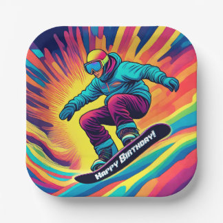 Assiettes En Carton Snowboardeur psychédélique Plaque papier d'anniver
