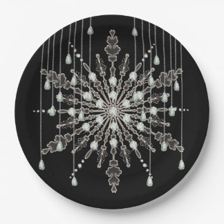 Assiettes En Carton Snowflake élégant bijou look hiver noir gris