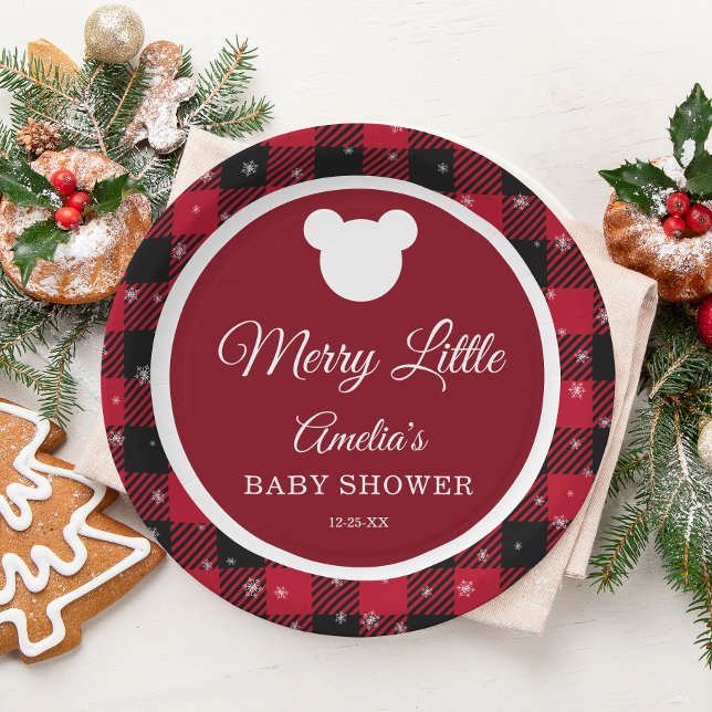 Assiettes En Carton Snowflake Red Plaid Merry Little Baby Shower (Créateur téléchargé)