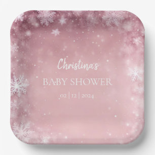 Assiettes En Carton Snowflake Winter Wonderland Baby shower rose