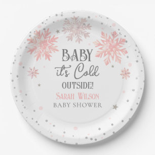 Assiettes En Carton Snowflakes Baby il fait froid dehors rose baby sho