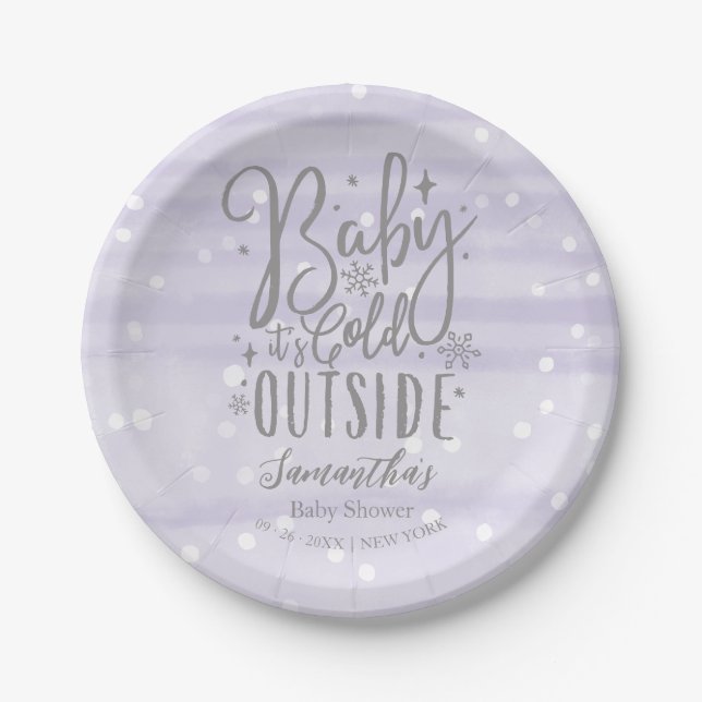 Assiettes En Carton Snowflakes Baby It's Cold Outside Baby shower (Devant)