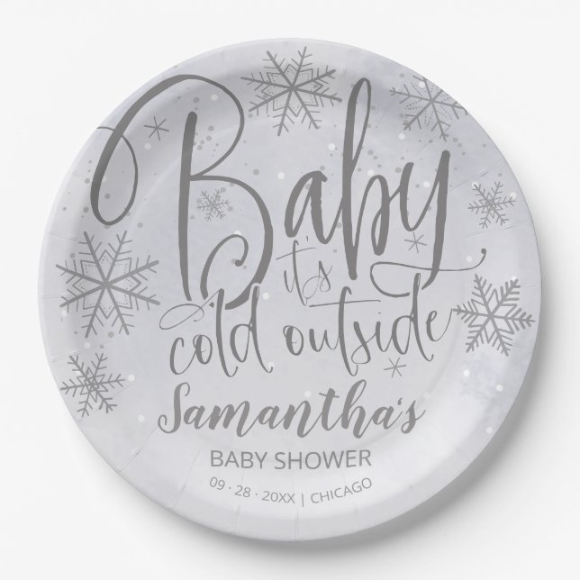 Assiettes En Carton Snowflakes Baby It's Cold Outside Baby shower Pap (Devant)