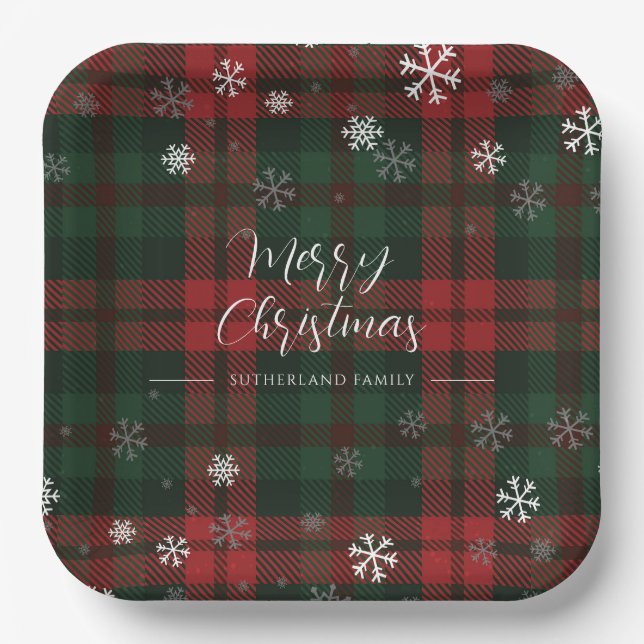 Assiettes En Carton Snowflakes Plaid Motif hiver personnalisé (Recto)