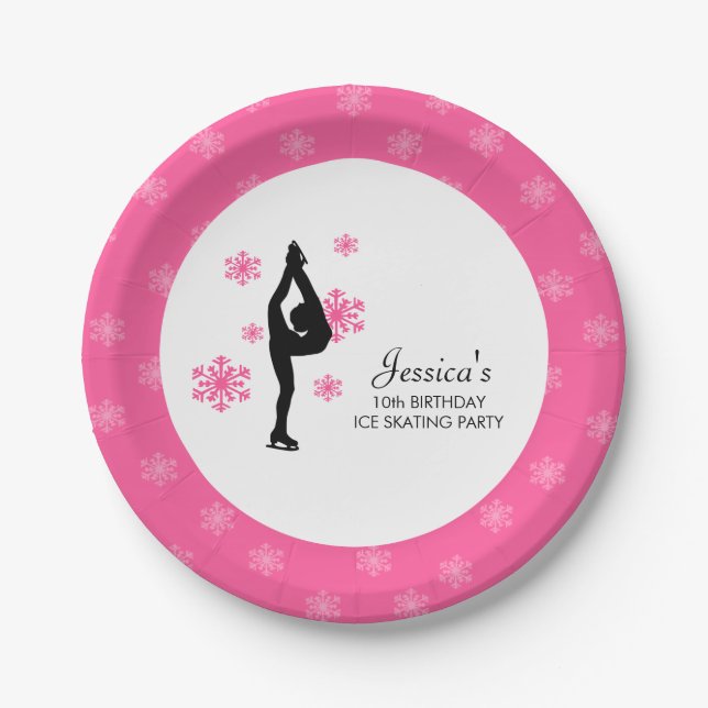 Assiettes En Carton Snowflakes rose Patinage sur glace Anniversaire (Devant)