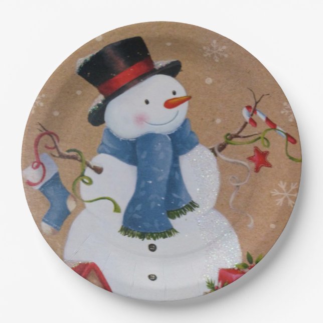 Assiettes En Carton Snowman (Devant)