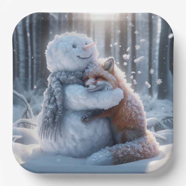Assiettes En Carton Snowman Accroche Un Renard (Recto)