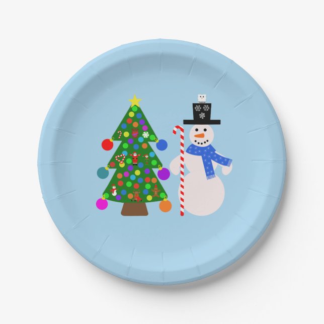 Assiettes En Carton Snowman & Arbre de Noël #3 Plaques en papier (Devant)