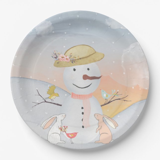 Assiettes En Carton Snowman et Winter Woodland Friends (Devant)
