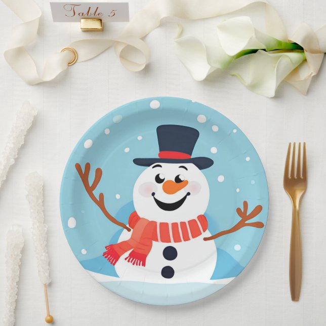 Assiettes En Carton Snowman Noël Fête Plaque papier (Mariage)