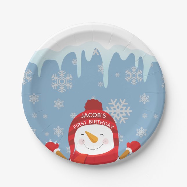 Assiettes En Carton Snowman Winter Onederland Boy Premier anniversaire (Devant)