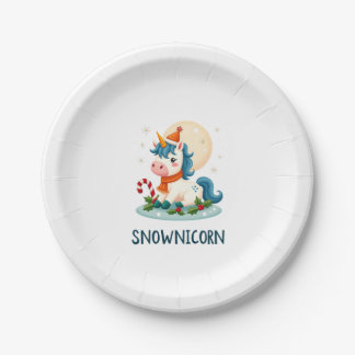 Assiettes En Carton Snownicorn Mignon Licorne Bonhomme de Neige Noël F