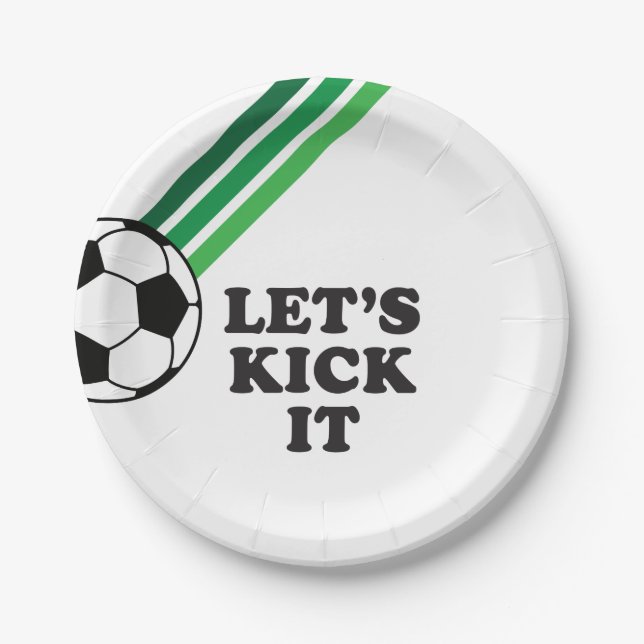 Assiettes En Carton Soccer Green Stripes Faisons-le à l'anniversaire (Devant)