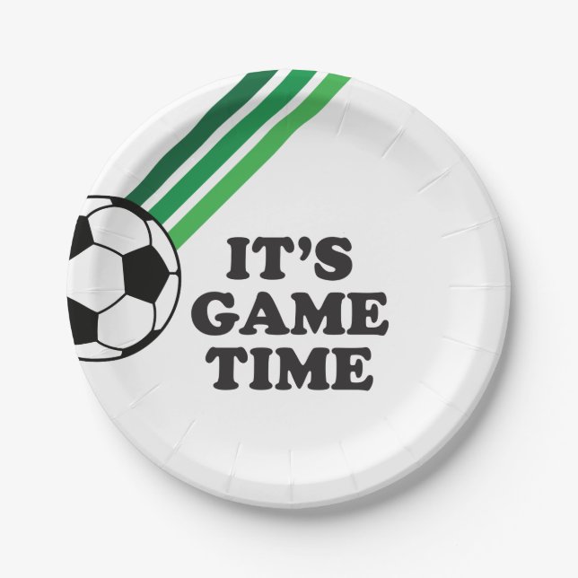 Assiettes En Carton Soccer Green Stripes Jeu Heure Anniversaire (Devant)