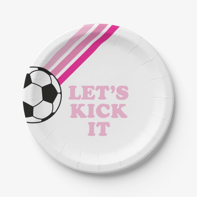Assiettes En Carton Soccer Pink Stripes On le frappe Anniversaire (Devant)