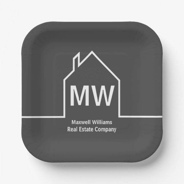 Assiettes En Carton Société immobilière Realtor gris personnalisé (Recto)