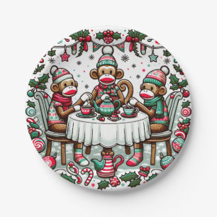Assiettes En Carton Sock Monkey Christmas Tea Party